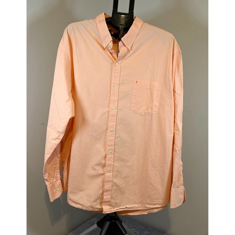 IZOD Men's 2XL Peach Solid Woven Cotton Button-Down LS Shirt Chest Pocket